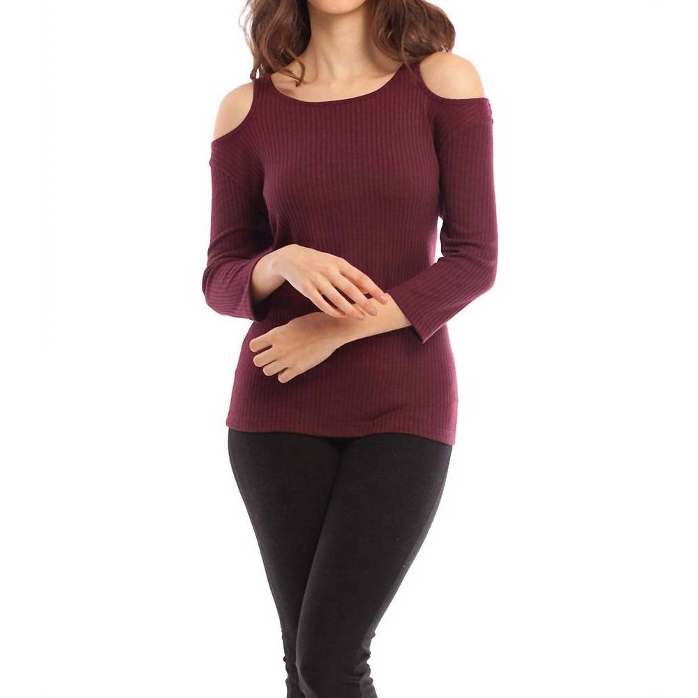 NEW FRENCH KYSS leah open shoulder top in burgundy